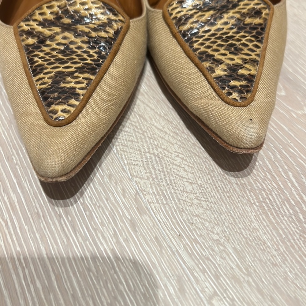 Manolo Blahnik Linen And Python Flats - image 5